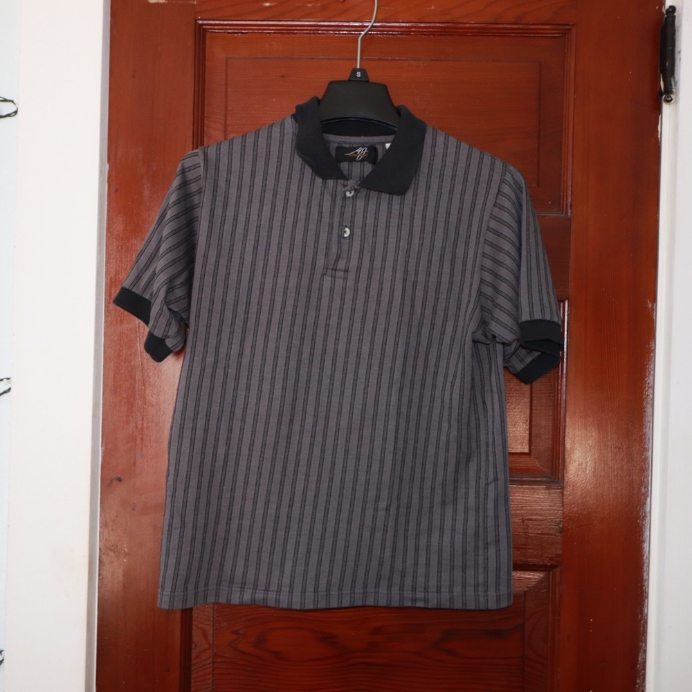 Michael James - Boys Large gray striped polo